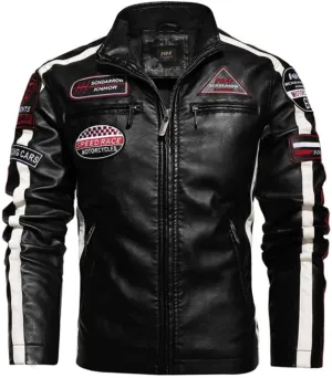 HZCX FASHION Mens Faux Leather Flight Bomber Jackets Motorcycle Badge Pu Jacket