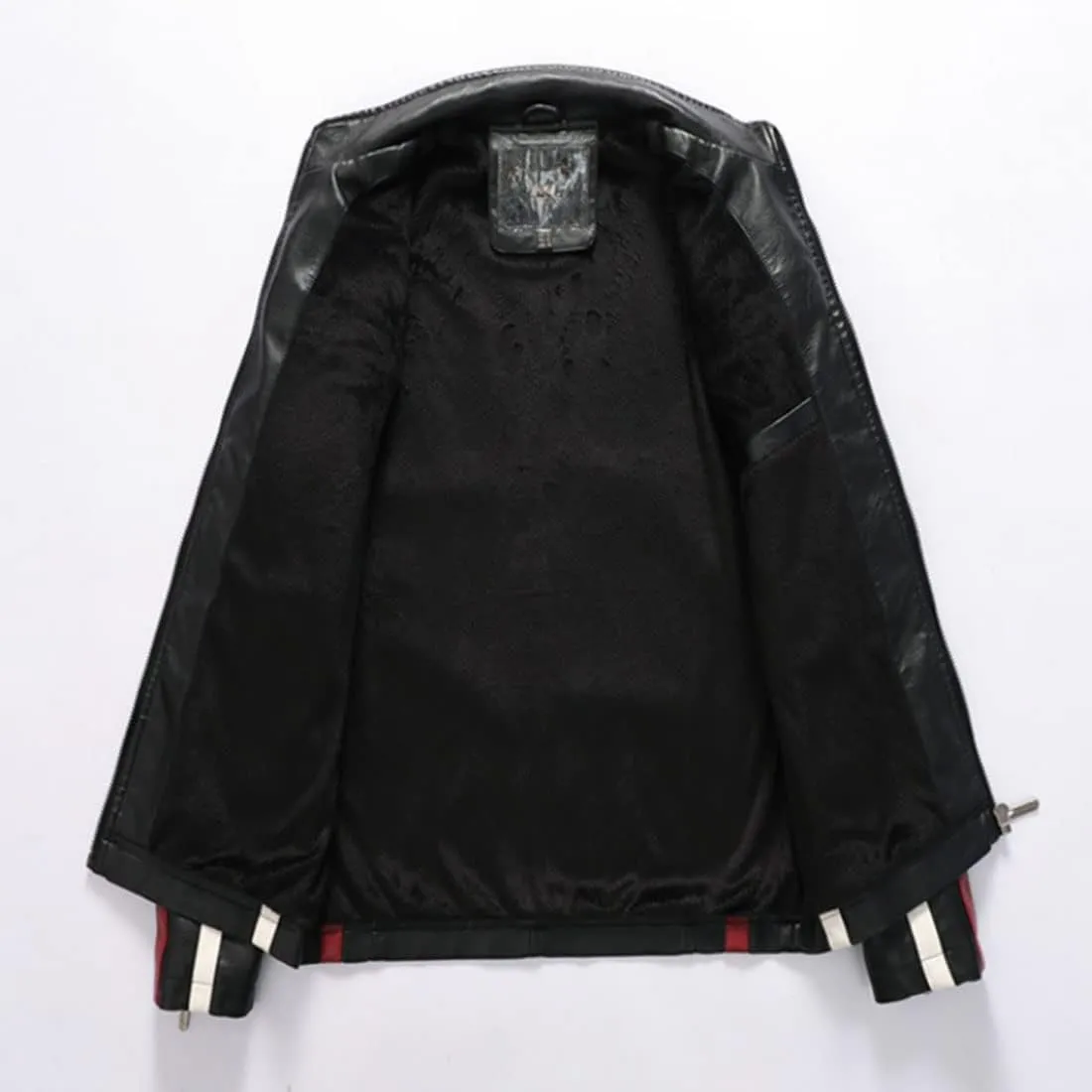 HZCX FASHION Mens Faux Leather Flight Bomber Jackets Motorcycle Badge Pu Jacket