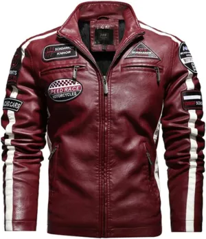 HZCX FASHION Mens Faux Leather Flight Bomber Jackets Motorcycle Badge Pu Jacket