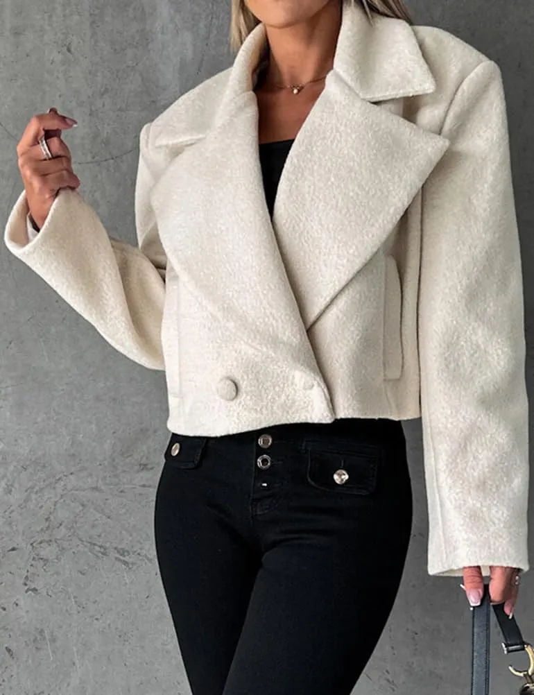 IDEALSANXUN Cropped Trench Coat for Women Fall Winter Double Breasted Blazer Jackets Short Pea Coat