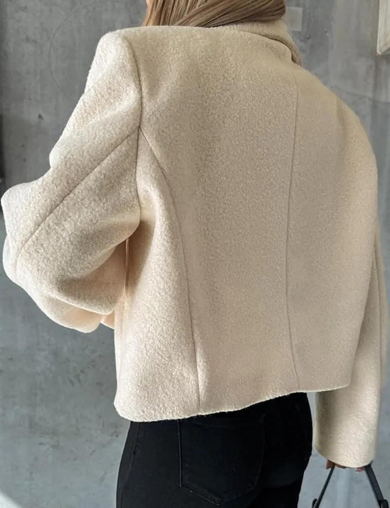 IDEALSANXUN Cropped Trench Coat for Women Fall Winter Double Breasted Blazer Jackets Short Pea Coat