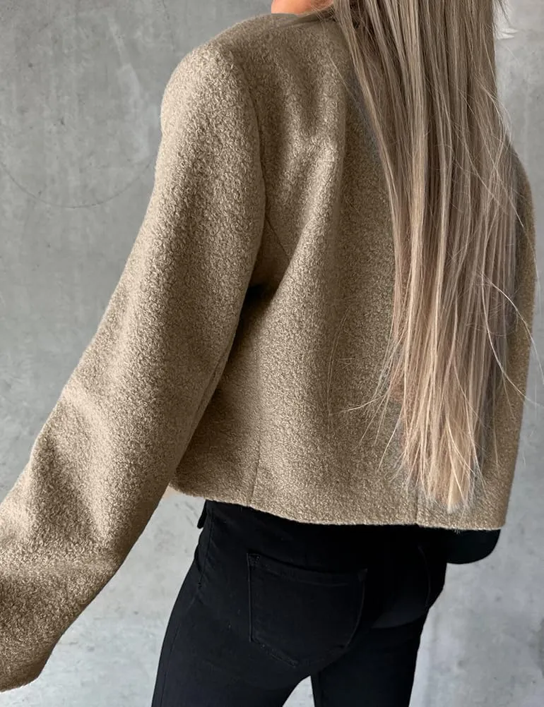 IDEALSANXUN Cropped Trench Coat for Women Fall Winter Double Breasted Blazer Jackets Short Pea Coat