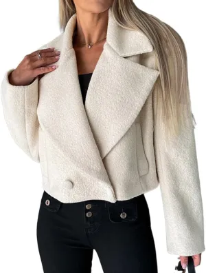 IDEALSANXUN Cropped Trench Coat for Women Fall Winter Double Breasted Blazer Jackets Short Pea Coat