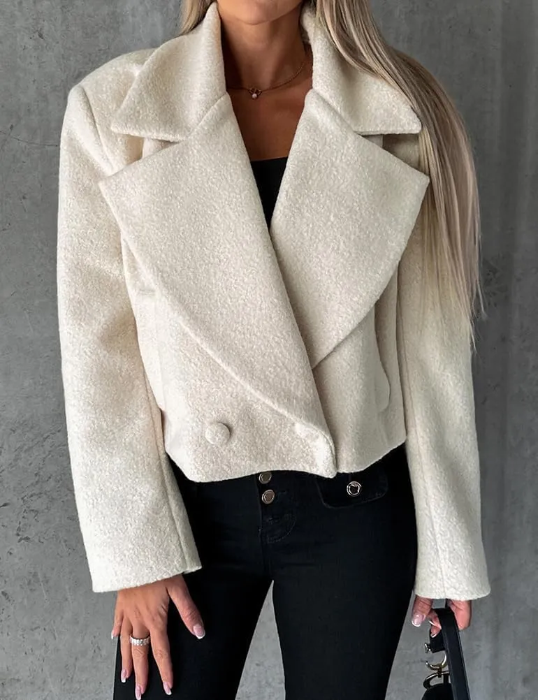 IDEALSANXUN Cropped Trench Coat for Women Fall Winter Double Breasted Blazer Jackets Short Pea Coat