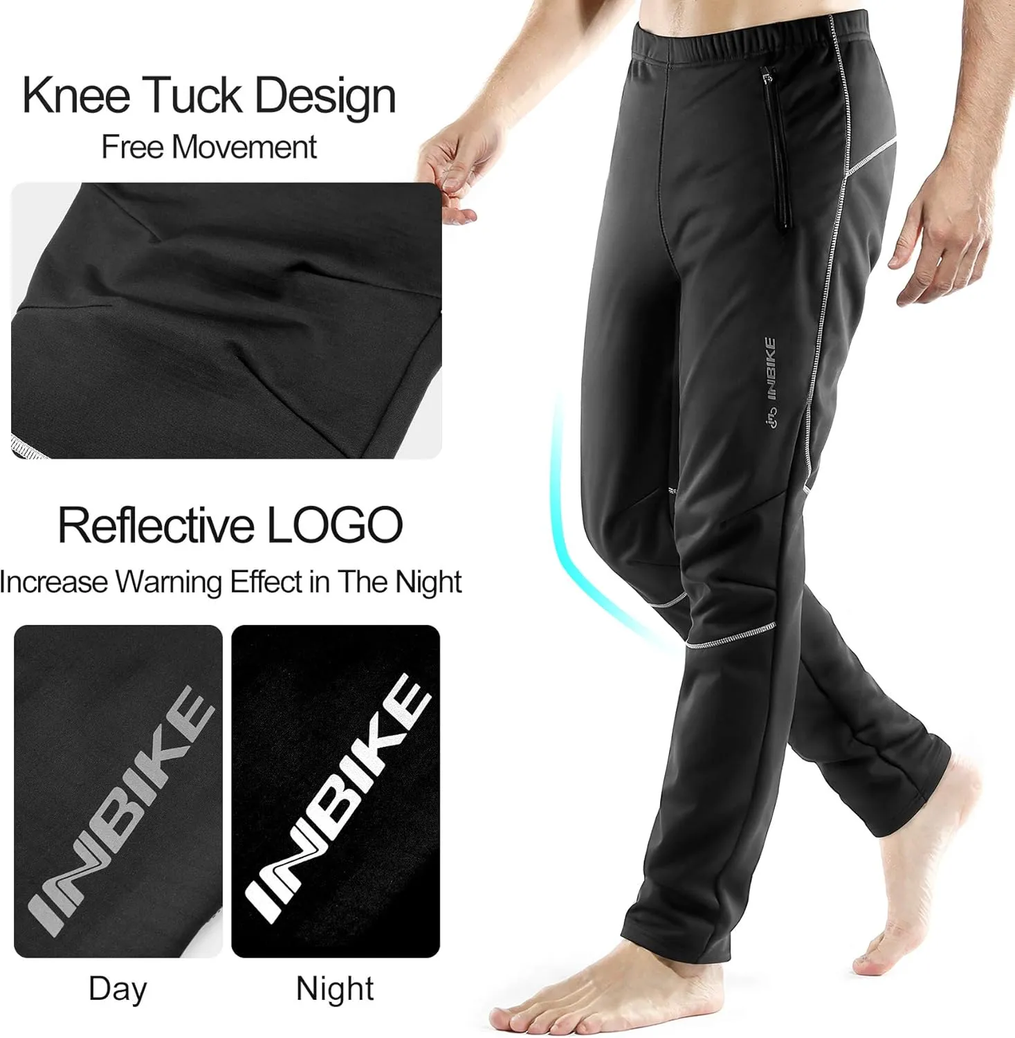 INBIKE Cycling Pants for Men Mountain Bike MTB Bicycle Running Windbreaker with Thermal Fleece Lined Winter