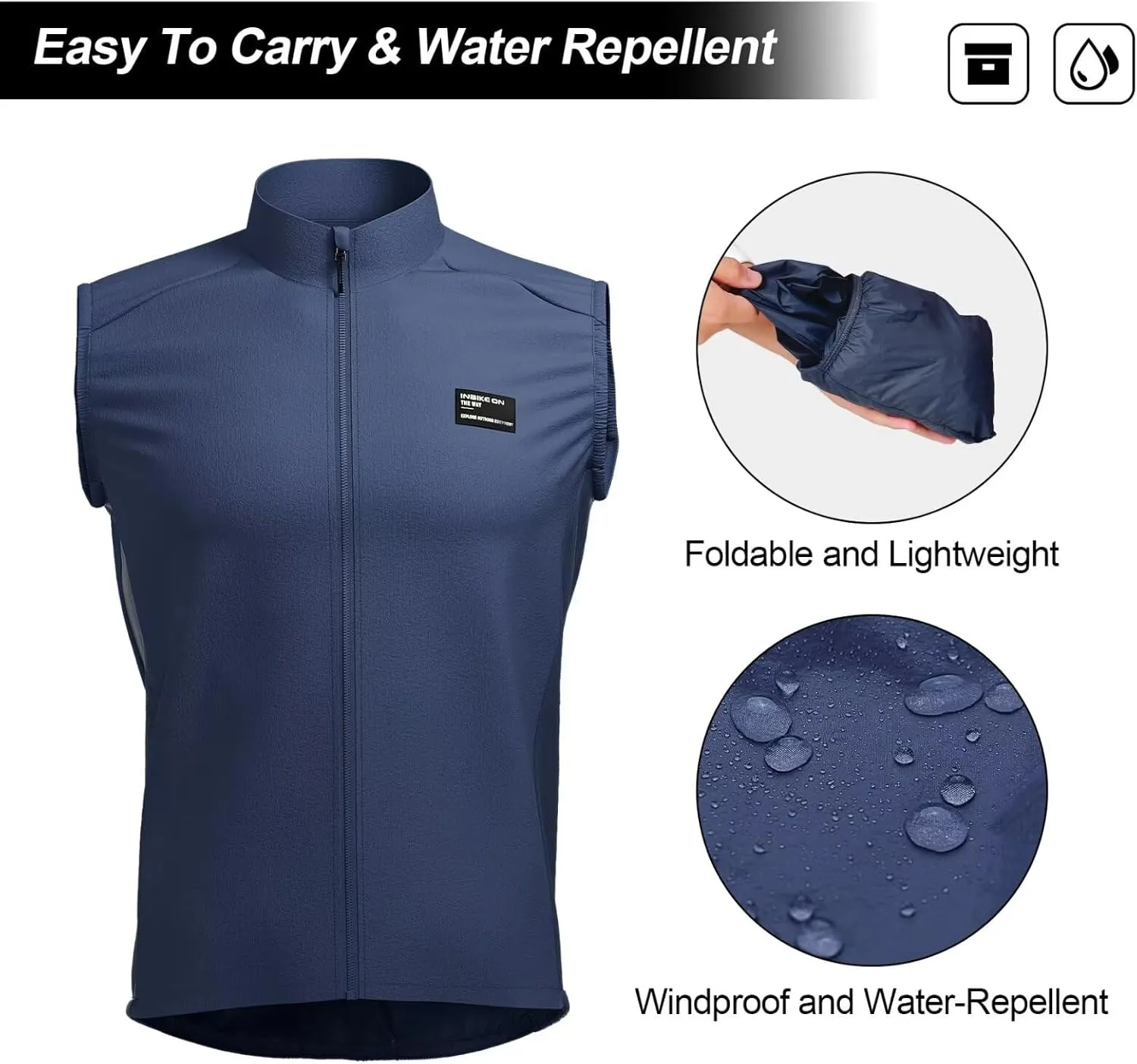 INBIKE Unisex Cycling Vest Windproof Sleeveless Bicycle Jacket, Lightweight Breathable Vest with 2 Pockets
