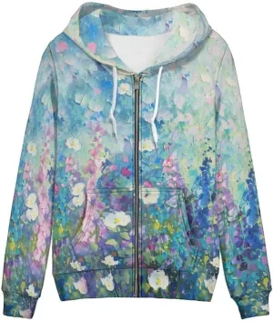Irisjudy Womens Zip-up Hoodie with Kanga Pocket(XS-5XL),Cactus,Sunflowers,Butterfly Long Sleeve Sport Shirts Shell Jackets