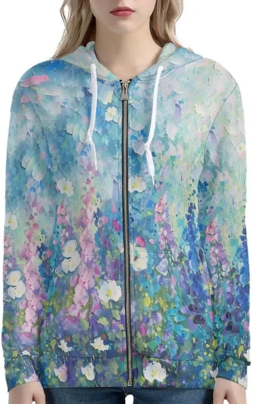 Irisjudy Womens Zip-up Hoodie with Kanga Pocket(XS-5XL),Cactus,Sunflowers,Butterfly Long Sleeve Sport Shirts Shell Jackets