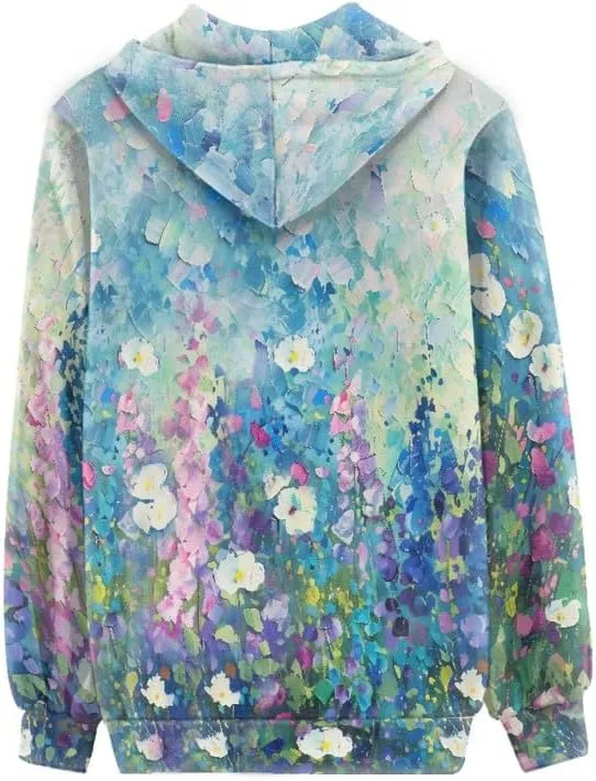 Irisjudy Womens Zip-up Hoodie with Kanga Pocket(XS-5XL),Cactus,Sunflowers,Butterfly Long Sleeve Sport Shirts Shell Jackets