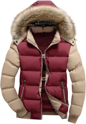 JITUUE Down Jacket Men Winter Snow Puffer Coats Fur Hooded Thick Cotton-Padded Quilted Casual Warm Outwear Down Jacket