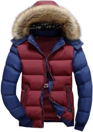 JITUUE Down Jacket Men Winter Snow Puffer Coats Fur Hooded Thick Cotton-Padded Quilted Casual Warm Outwear Down Jacket