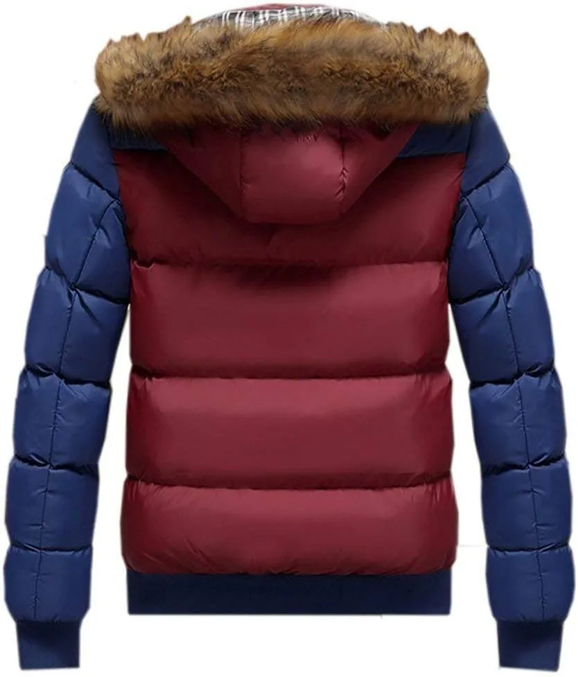JITUUE Down Jacket Men Winter Snow Puffer Coats Fur Hooded Thick Cotton-Padded Quilted Casual Warm Outwear Down Jacket