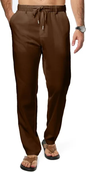 JMIERR Men's Casual Drawstring Pants Elastic Waist Lightweight Pant Summer Beach Trouser with Pockets