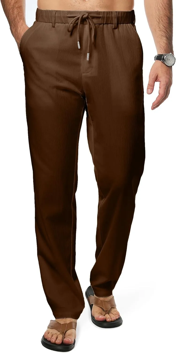 JMIERR Men's Casual Drawstring Pants Elastic Waist Lightweight Pant Summer Beach Trouser with Pockets