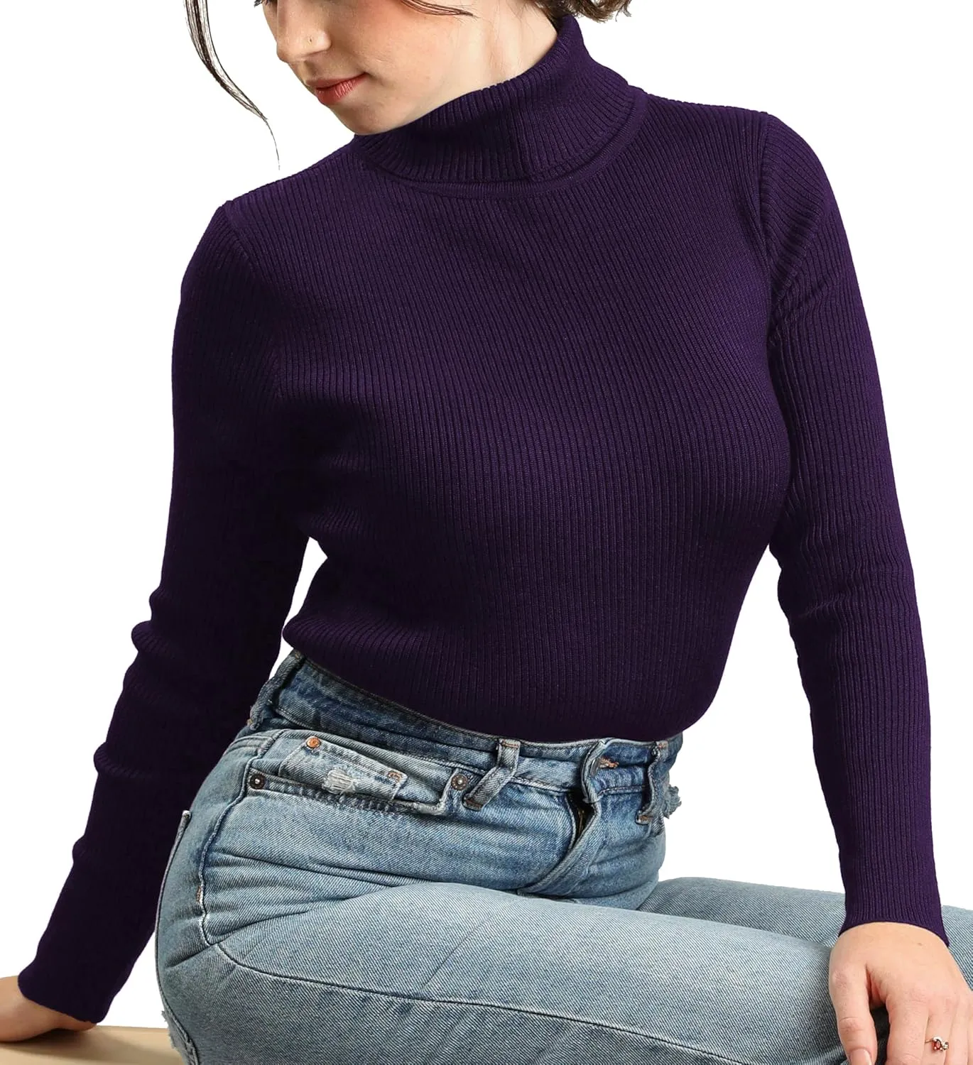 JON & ANNA Women's Turtleneck Sweater Long Sleeve Ribbed Fitted Turtle Neck Casual Fall Fashion Basic Layering Knit Top