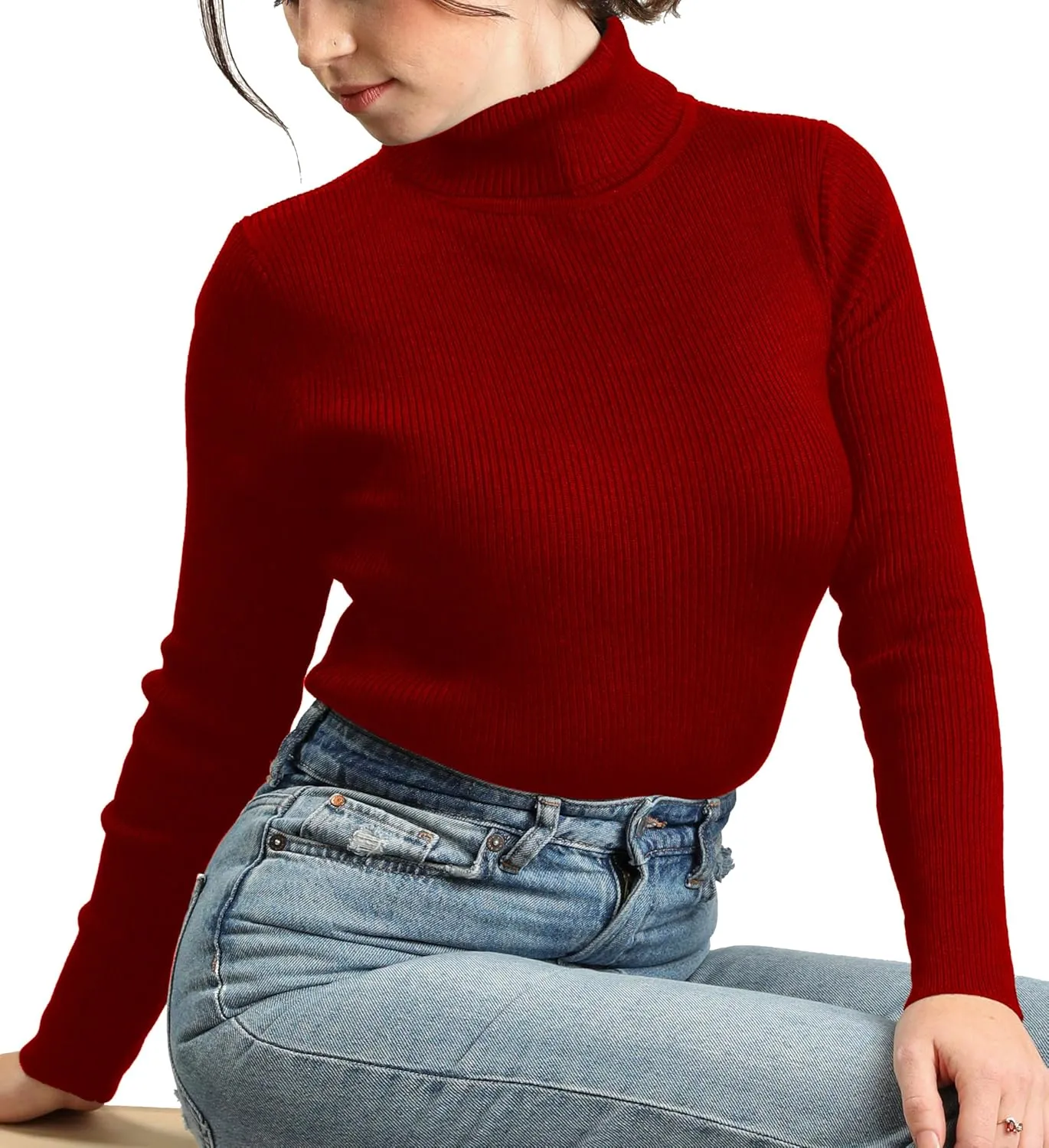 JON & ANNA Women's Turtleneck Sweater Long Sleeve Ribbed Fitted Turtle Neck Casual Fall Fashion Basic Layering Knit Top