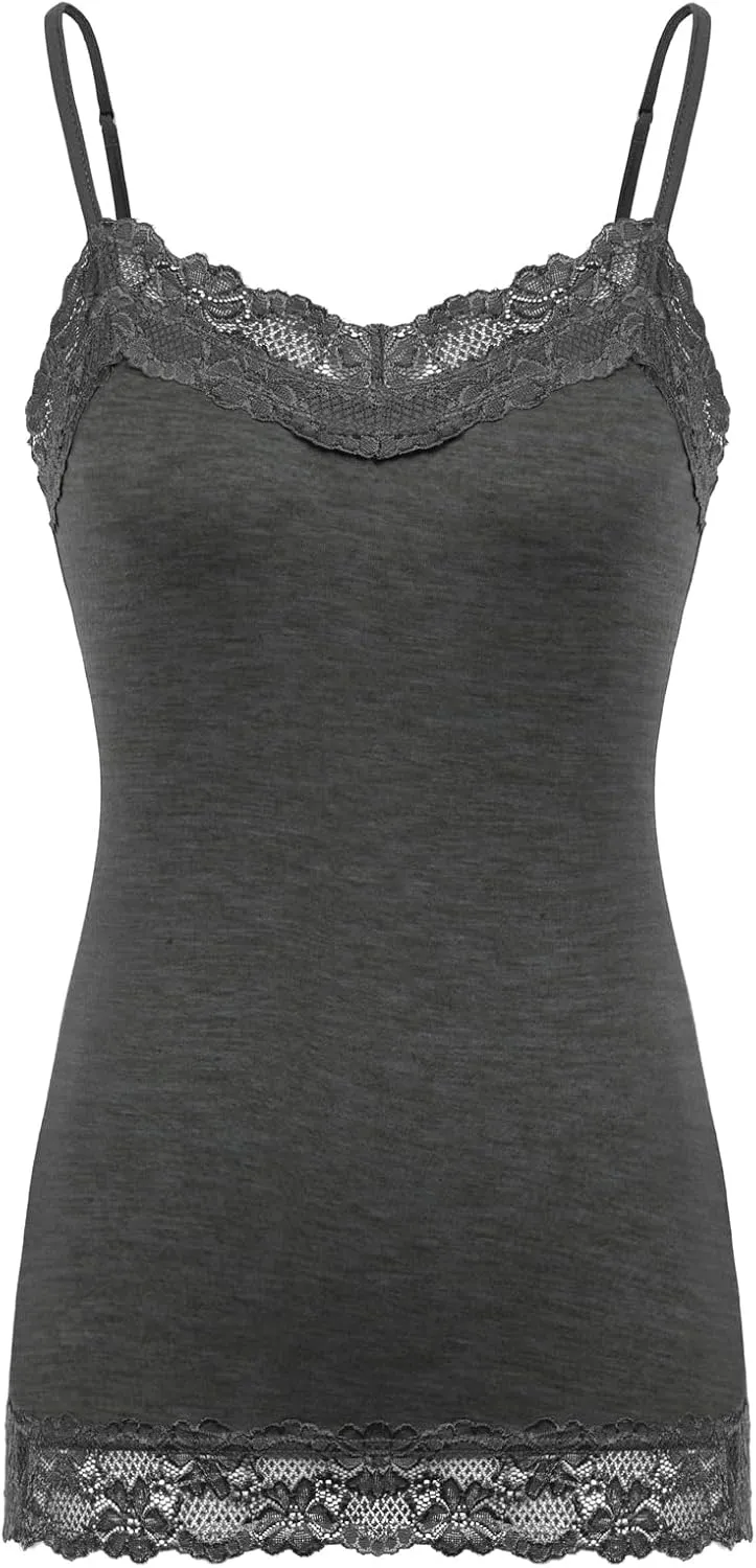 Kate Kasin Women's Adjustable Spaghetti Strap Lace Trim Cami Tunic Tank Top 3PACK