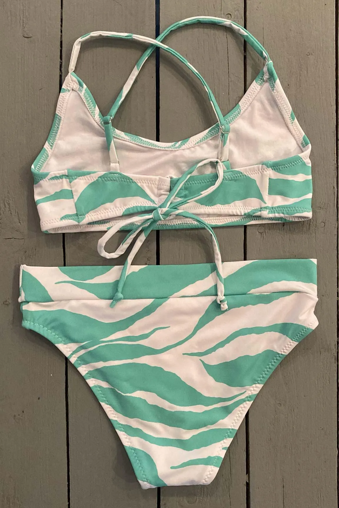 Kids Girls Bralette Swimsuit in Blue Animal Print