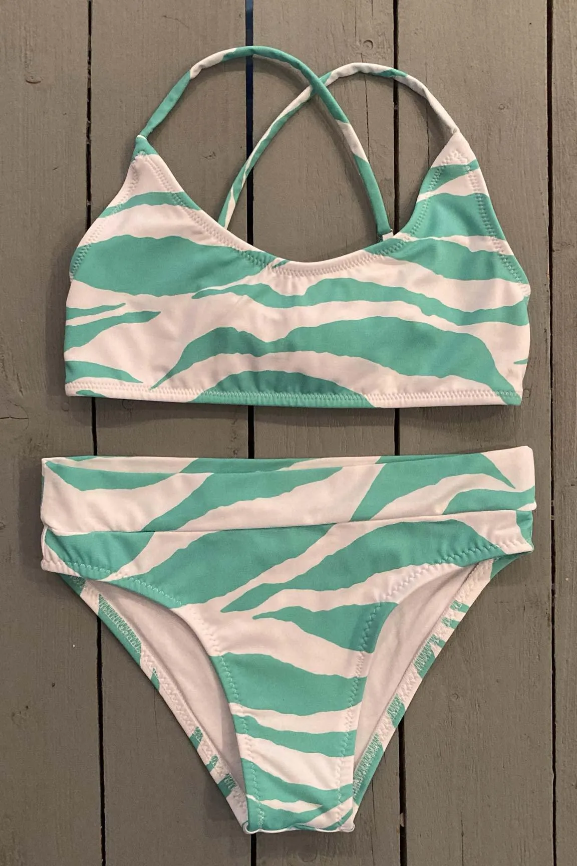 Kids Girls Bralette Swimsuit in Blue Animal Print