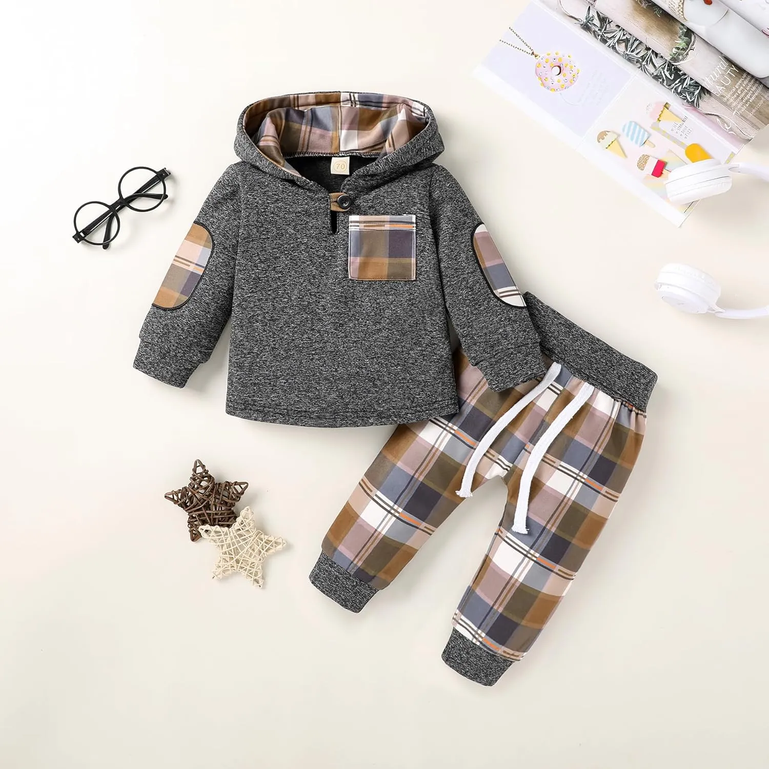 Kids Toddler Infant Baby Boys Girls Winter Outfit Christmas Plaid Hoodie Sweatshirt Jackets Shirt Pants Xmas Clothes