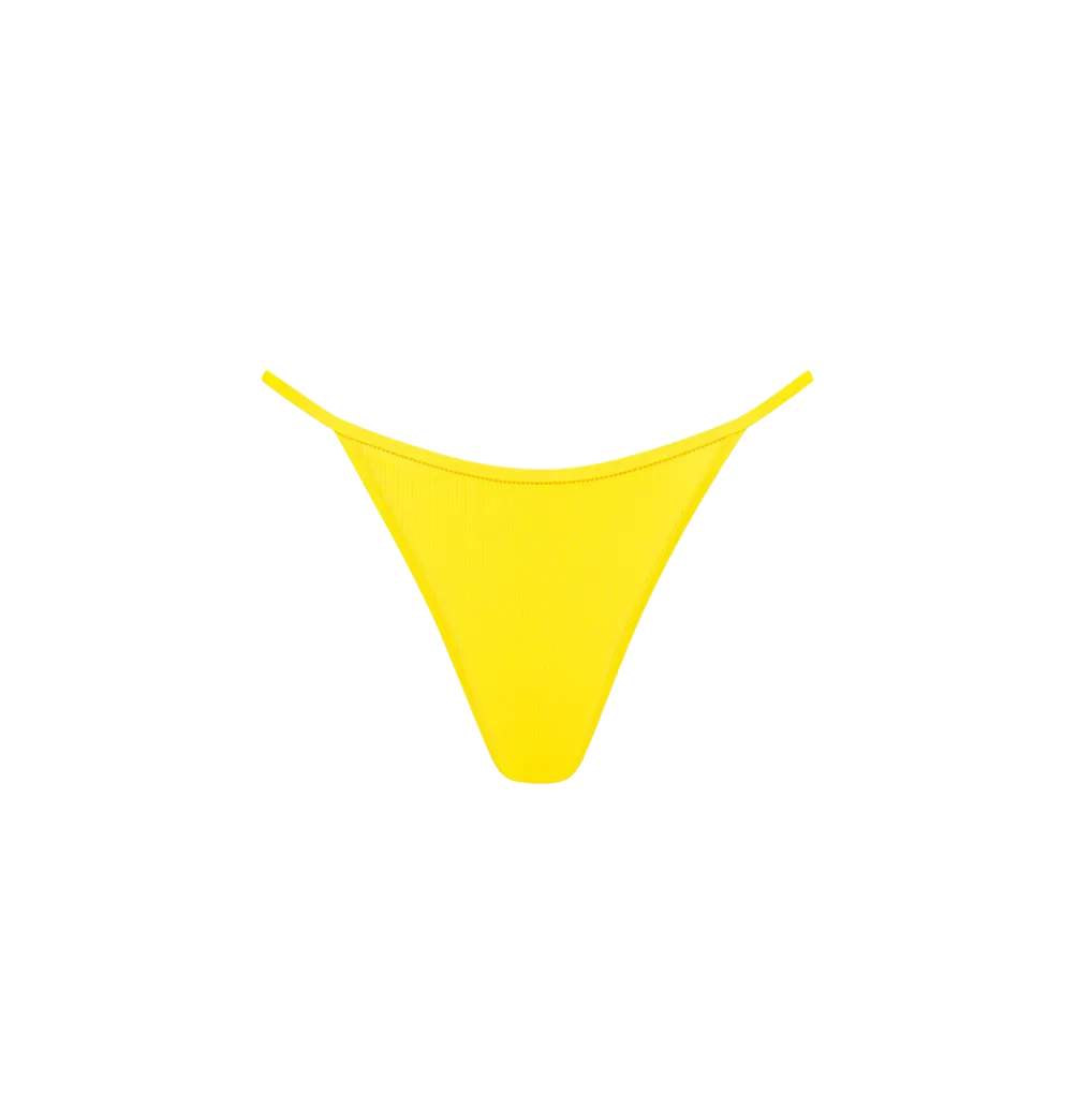 Kulani Kinis Tanning Thong Bikini Bottom - Sunshine Yellow Ribbed - FINAL SALE