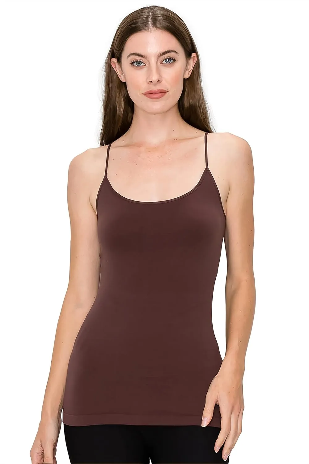 Kurve Women's Camisole Tank Top  Built-in Shelf Bra Spaghetti Strap Basic Solid Stretch Long Cami Layering