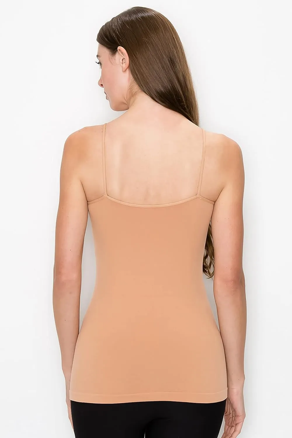 Kurve Women's Camisole Tank Top  Built-in Shelf Bra Spaghetti Strap Basic Solid Stretch Long Cami Layering