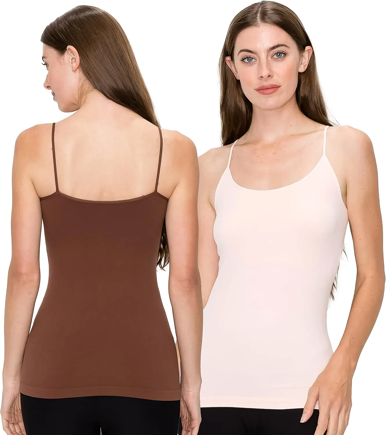 Kurve Women's Camisole Tank Top  Built-in Shelf Bra Spaghetti Strap Basic Solid Stretch Long Cami Layering