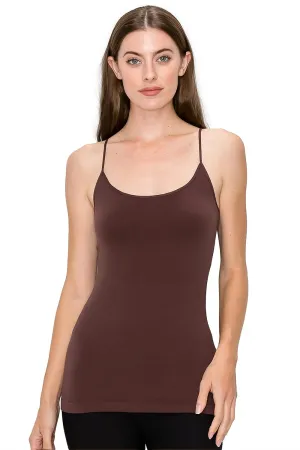Kurve Women's Camisole Tank Top  Built-in Shelf Bra Spaghetti Strap Basic Solid Stretch Long Cami Layering