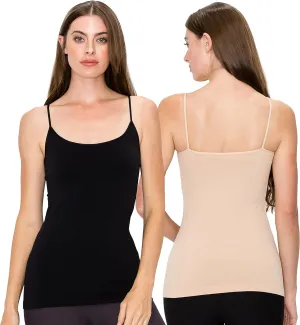 Kurve Women's Camisole Tank Top  Built-in Shelf Bra Spaghetti Strap Basic Solid Stretch Long Cami Layering