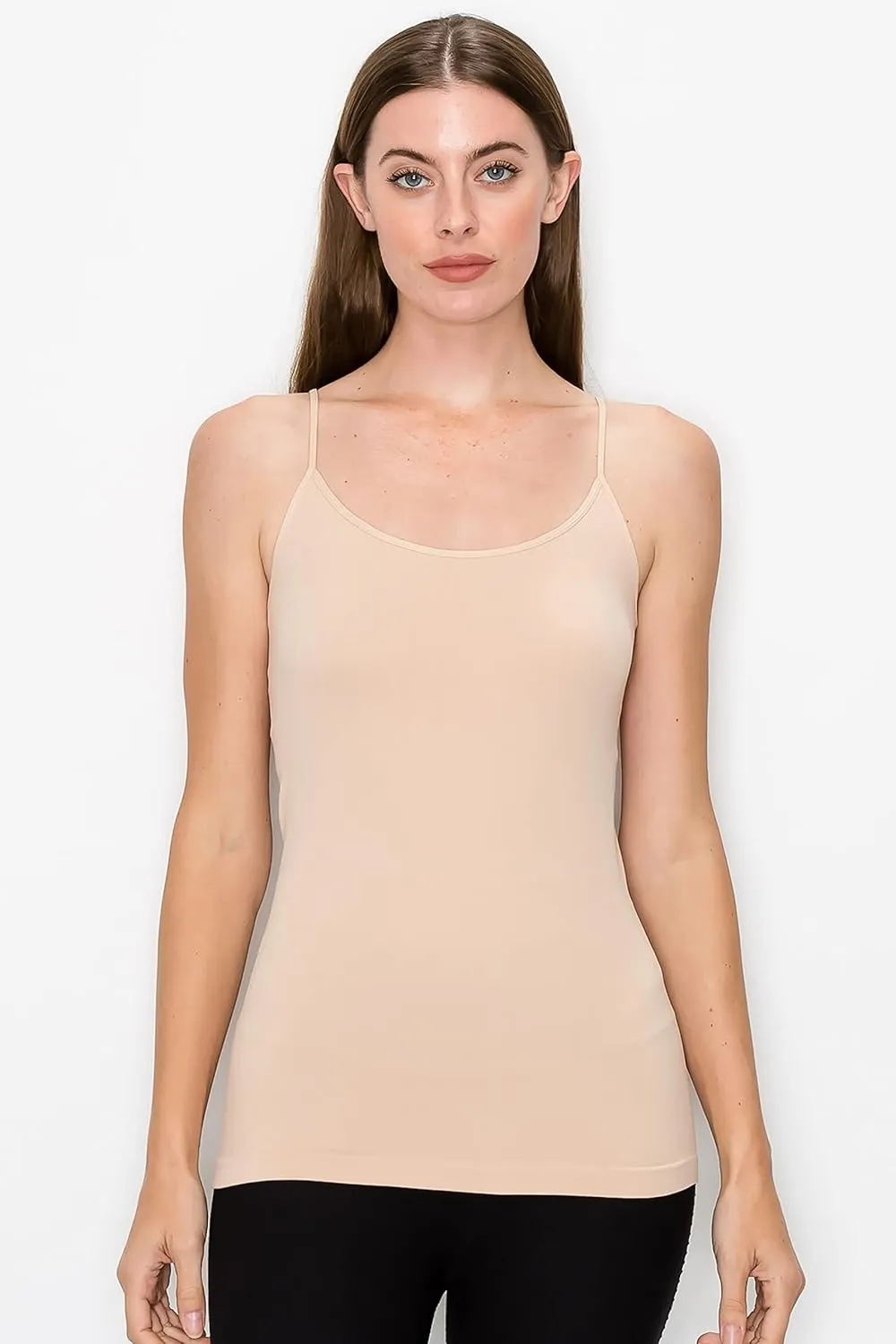 Kurve Women's Camisole Tank Top  Built-in Shelf Bra Spaghetti Strap Basic Solid Stretch Long Cami Layering