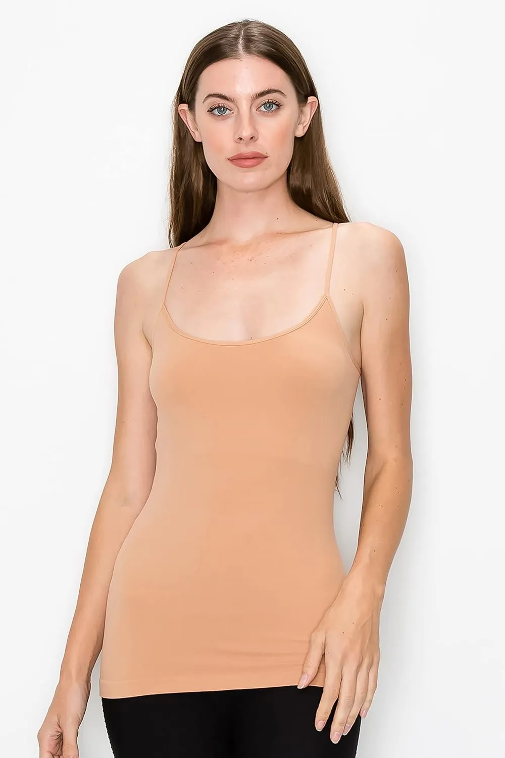 Kurve Women's Camisole Tank Top  Built-in Shelf Bra Spaghetti Strap Basic Solid Stretch Long Cami Layering