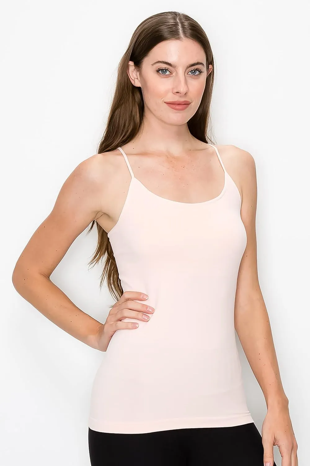 Kurve Women's Camisole Tank Top  Built-in Shelf Bra Spaghetti Strap Basic Solid Stretch Long Cami Layering