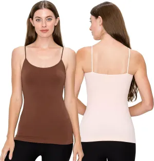 Kurve Women's Camisole Tank Top  Built-in Shelf Bra Spaghetti Strap Basic Solid Stretch Long Cami Layering