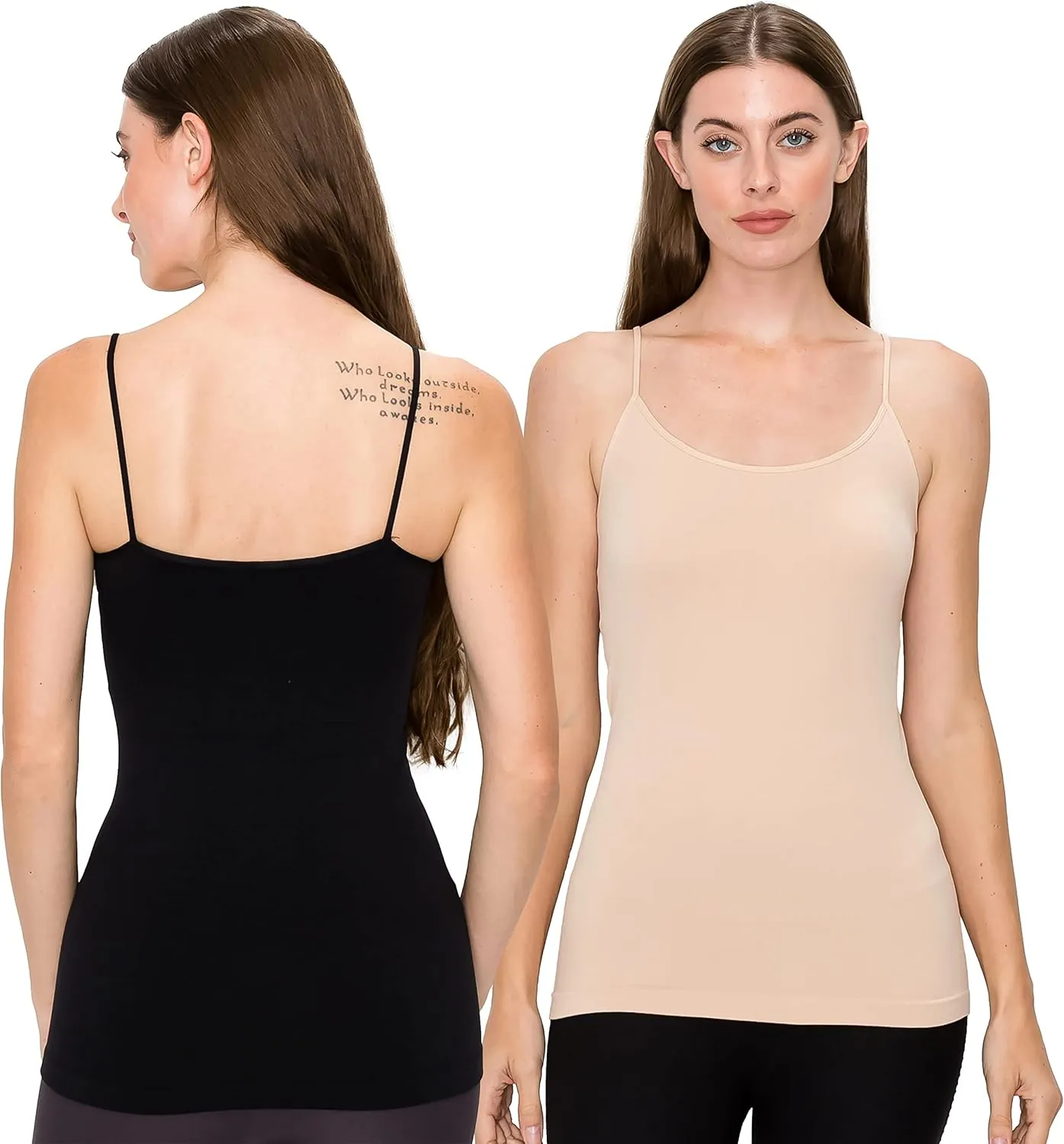 Kurve Women's Camisole Tank Top  Built-in Shelf Bra Spaghetti Strap Basic Solid Stretch Long Cami Layering