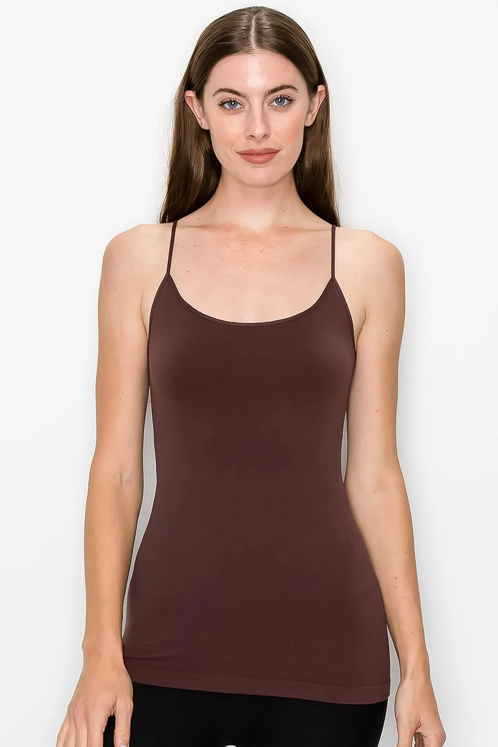 Kurve Women's Camisole Tank Top  Built-in Shelf Bra Spaghetti Strap Basic Solid Stretch Long Cami Layering