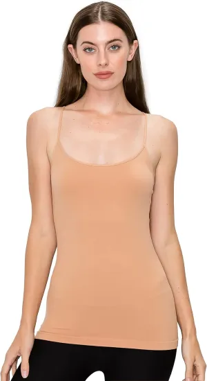 Kurve Women's Camisole Tank Top  Built-in Shelf Bra Spaghetti Strap Basic Solid Stretch Long Cami Layering