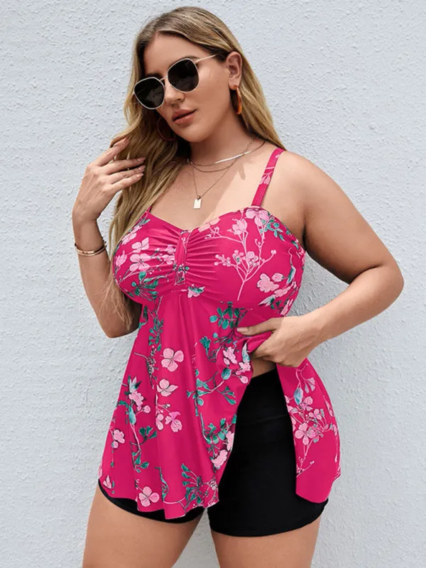 Ladies Plus Size - Printed Split Boxer Swimsuit Dress and Shorts Set