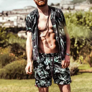 Leaf Print Print Retro Casual Vacation Suit Men