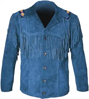 LEATHERAY Western Leather Jackets for Men Cowboy Leather Jacket and Fringe Beaded Coat Suede Leather shirt
