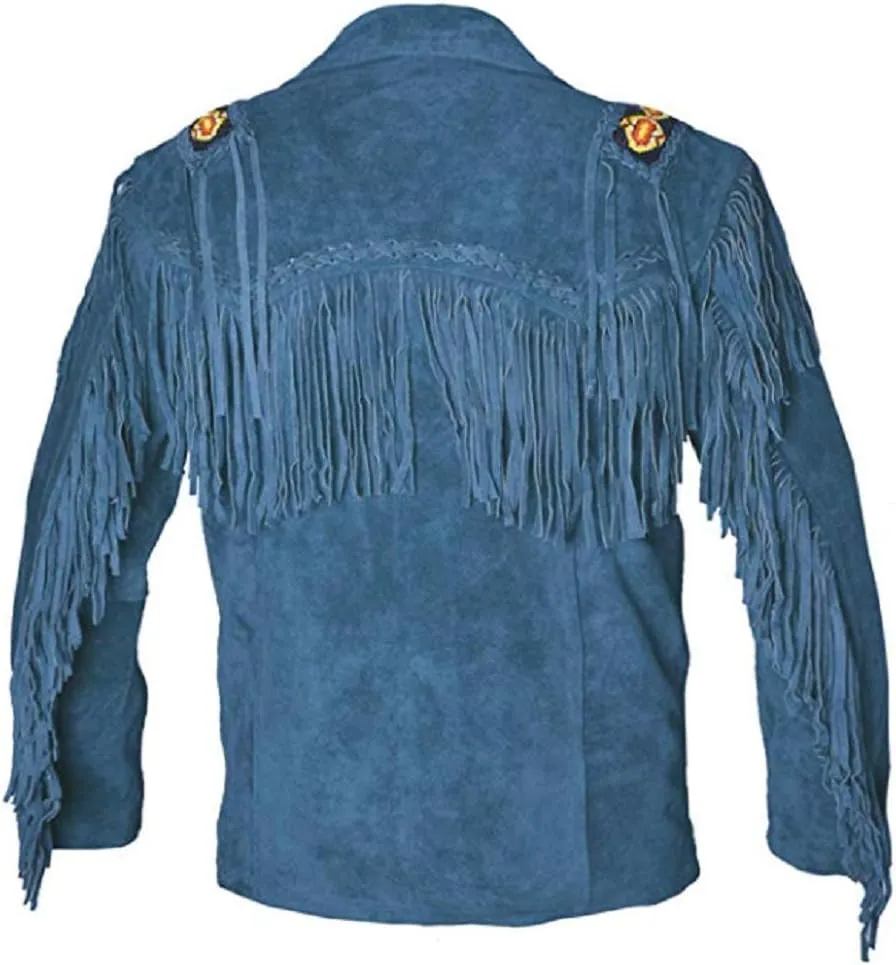 LEATHERAY Western Leather Jackets for Men Cowboy Leather Jacket and Fringe Beaded Coat Suede Leather shirt