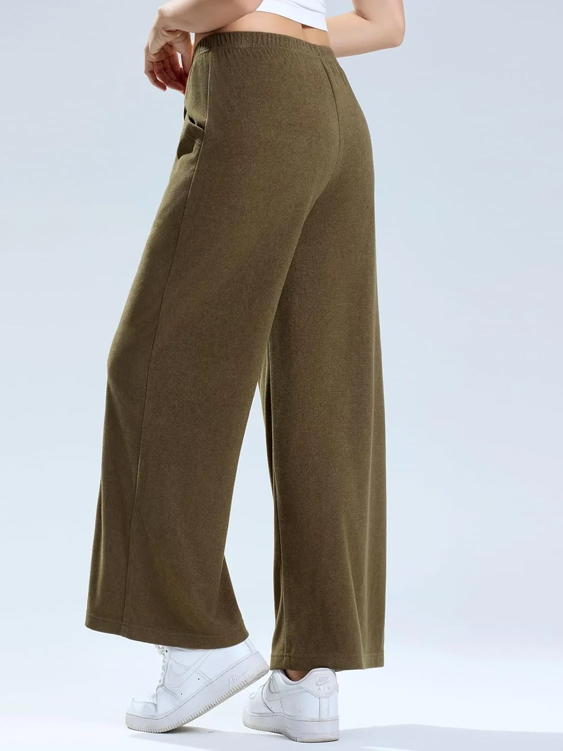 Les umes Womens Wide Leg Pants Elastic Waist Casual Slacks Trousers Loose Long Palazzo Pants with Pockets