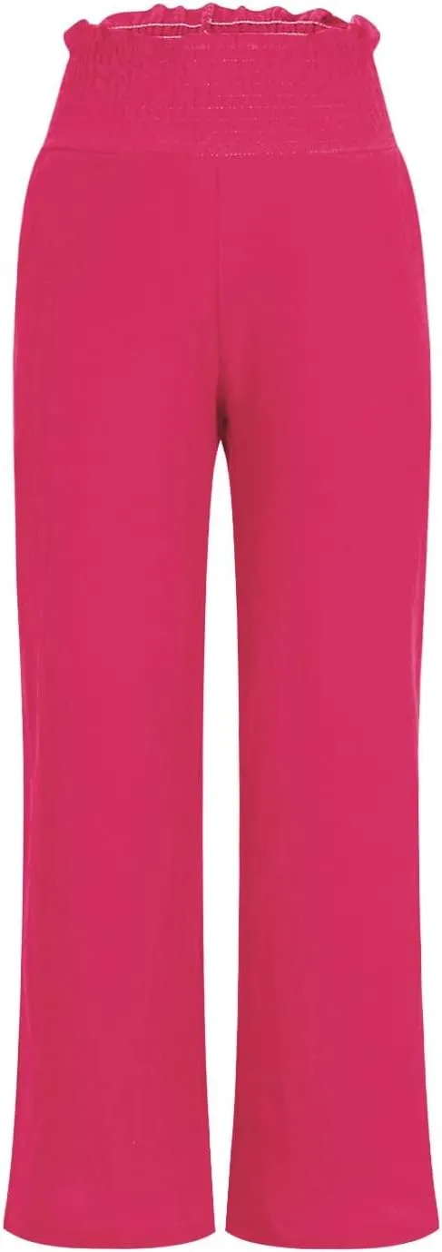 Linen Pants for Women Summer Casual Straight Leg Drawstring Trousers Elastic Waist Cropped Beach Pants with Pocket