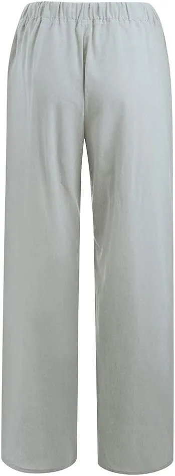 Linen Pants Women Drawstring Elastic Waist Wide Leg Trousers Summer Casual Boho Beach Palazzo Pants with Pcokets 2025
