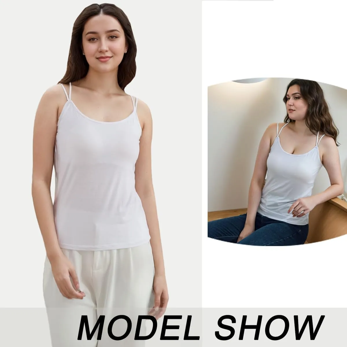 Lingerie Camisole with Built in Bra for Women Criss Cross Spaghetti Strap Tank Top with Bra Soft Modal Cotton Camis