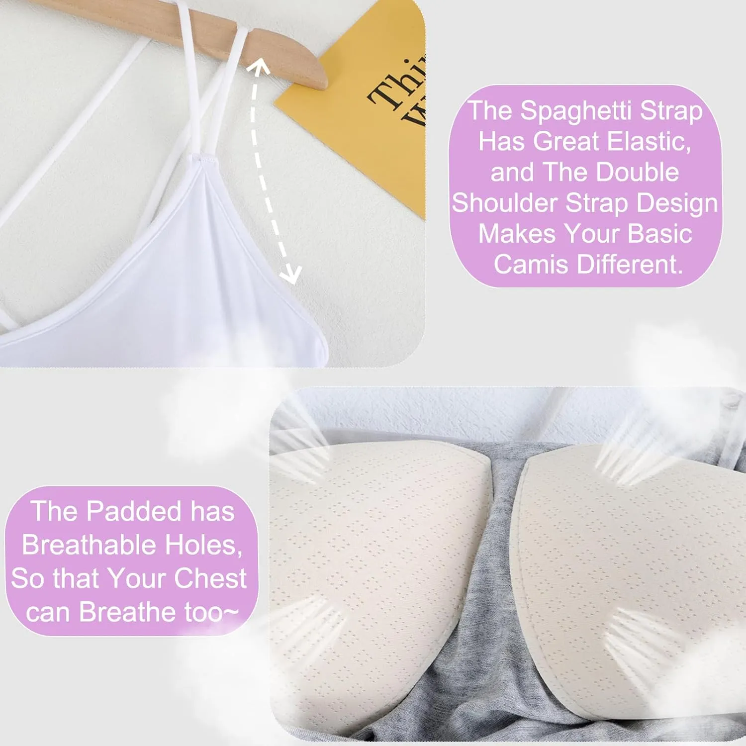 Lingerie Camisole with Built in Bra for Women Criss Cross Spaghetti Strap Tank Top with Bra Soft Modal Cotton Camis