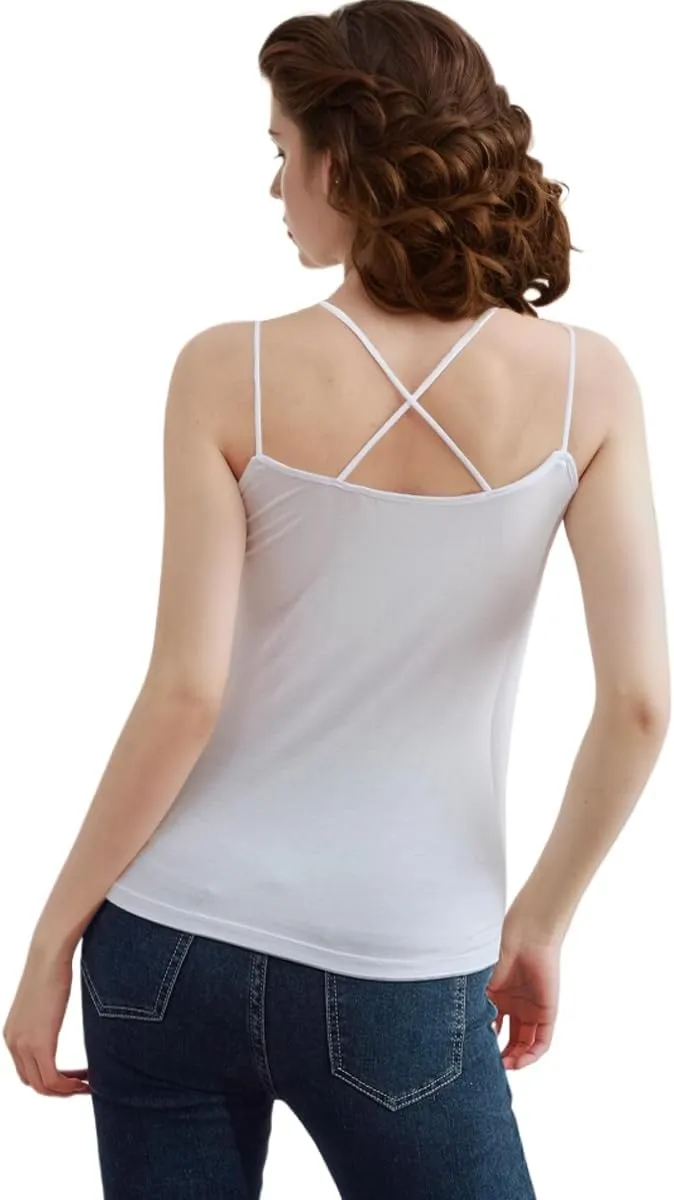 Lingerie Camisole with Built in Bra for Women Criss Cross Spaghetti Strap Tank Top with Bra Soft Modal Cotton Camis