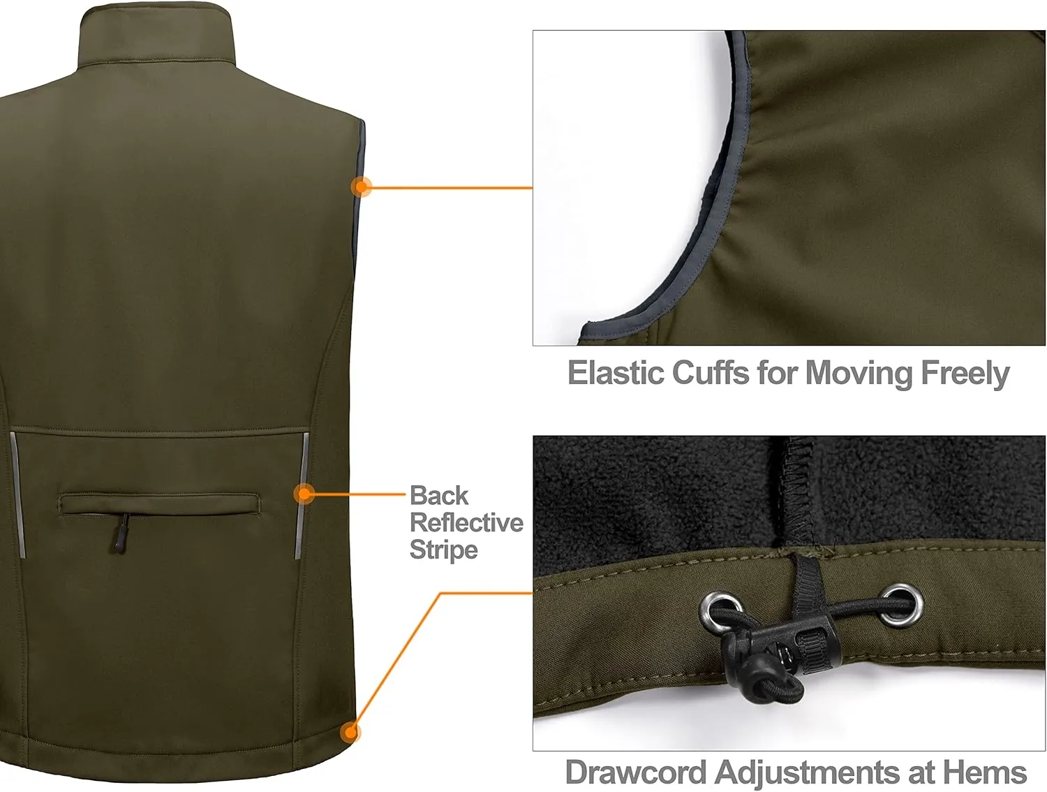 Little Donkey Andy Men's Lightweight Fleece Lined Softshell Vest Windproof Sleeveless Jacket for Hiking Travel Golf