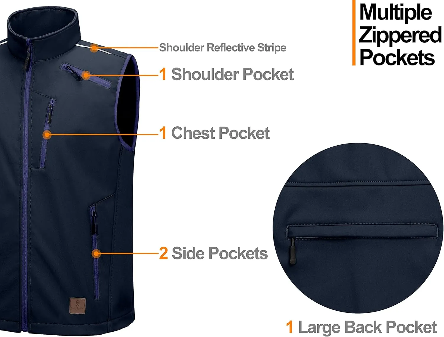 Little Donkey Andy Men's Lightweight Fleece Lined Softshell Vest Windproof Sleeveless Jacket for Hiking Travel Golf