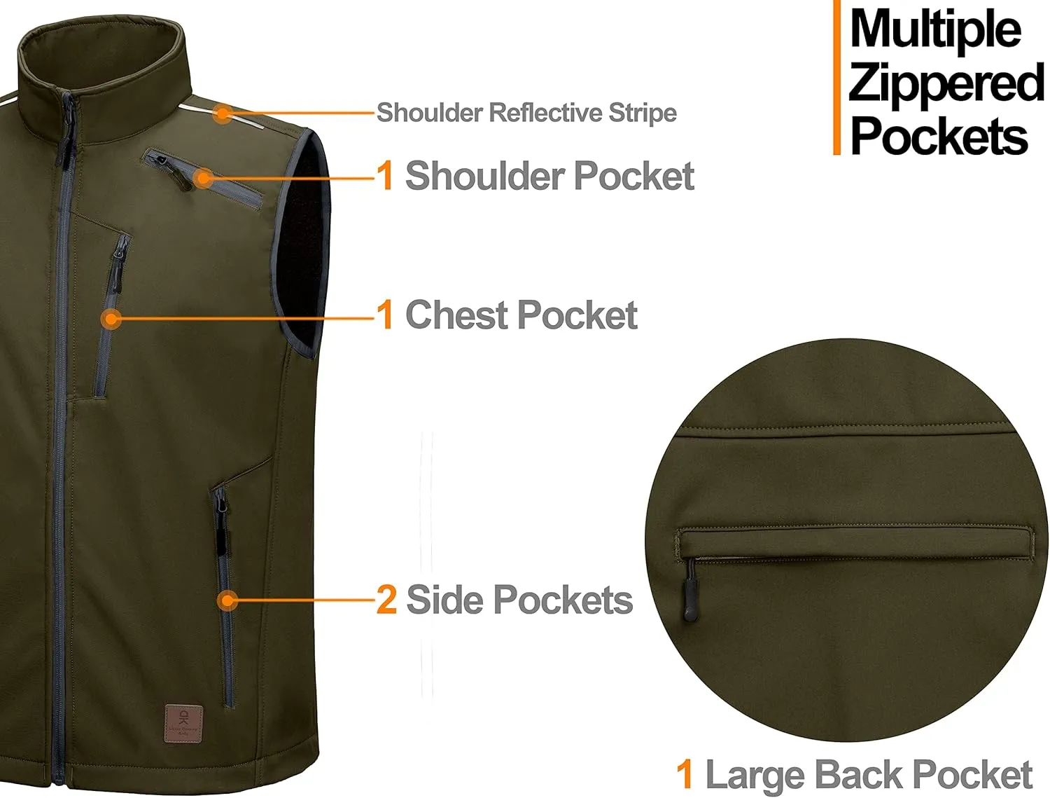 Little Donkey Andy Men's Lightweight Fleece Lined Softshell Vest Windproof Sleeveless Jacket for Hiking Travel Golf